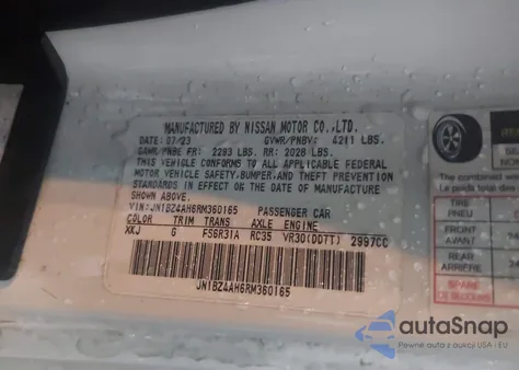2024 Nissan Z Sport Manual z USA, uszkodzony, nr VIN JN1BZ4AH6RM360165